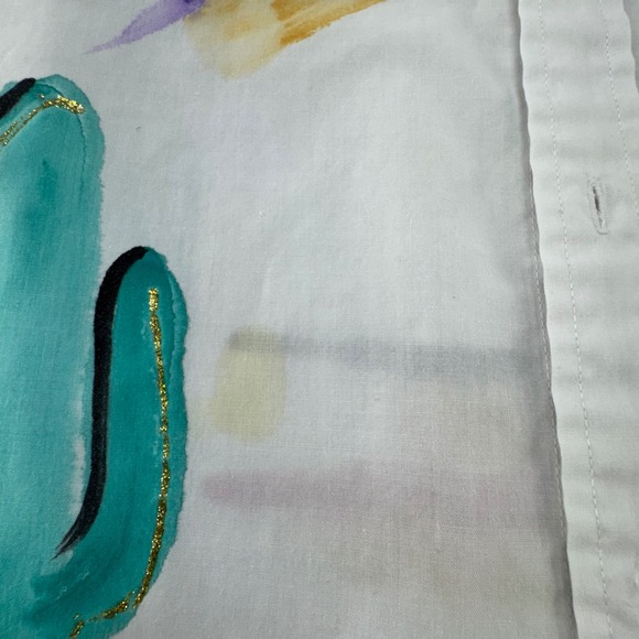 Creative Artwear L White Long Sleeve Button Up Shirt Cactus Sun Southwest Art - Picture 10 of 12